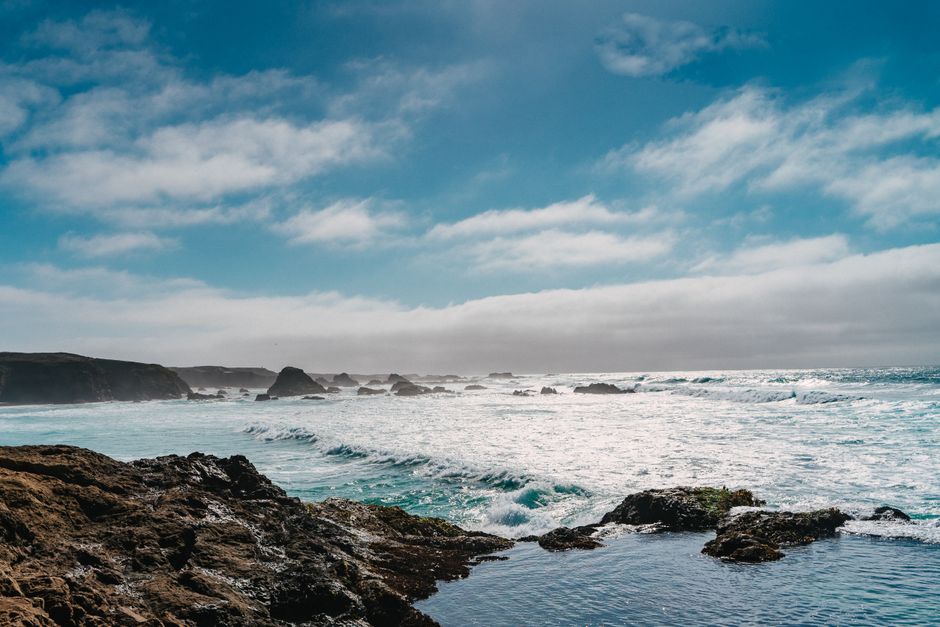 Rocky shoreline and Pacific surf at Fort Bragg, California